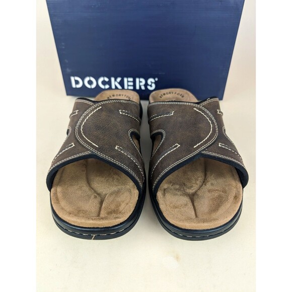 Dockers Sandals Mens 12 M Sunland Slides Brown Open Toe Memory Foam Shoes NEW - Picture 7 of 12